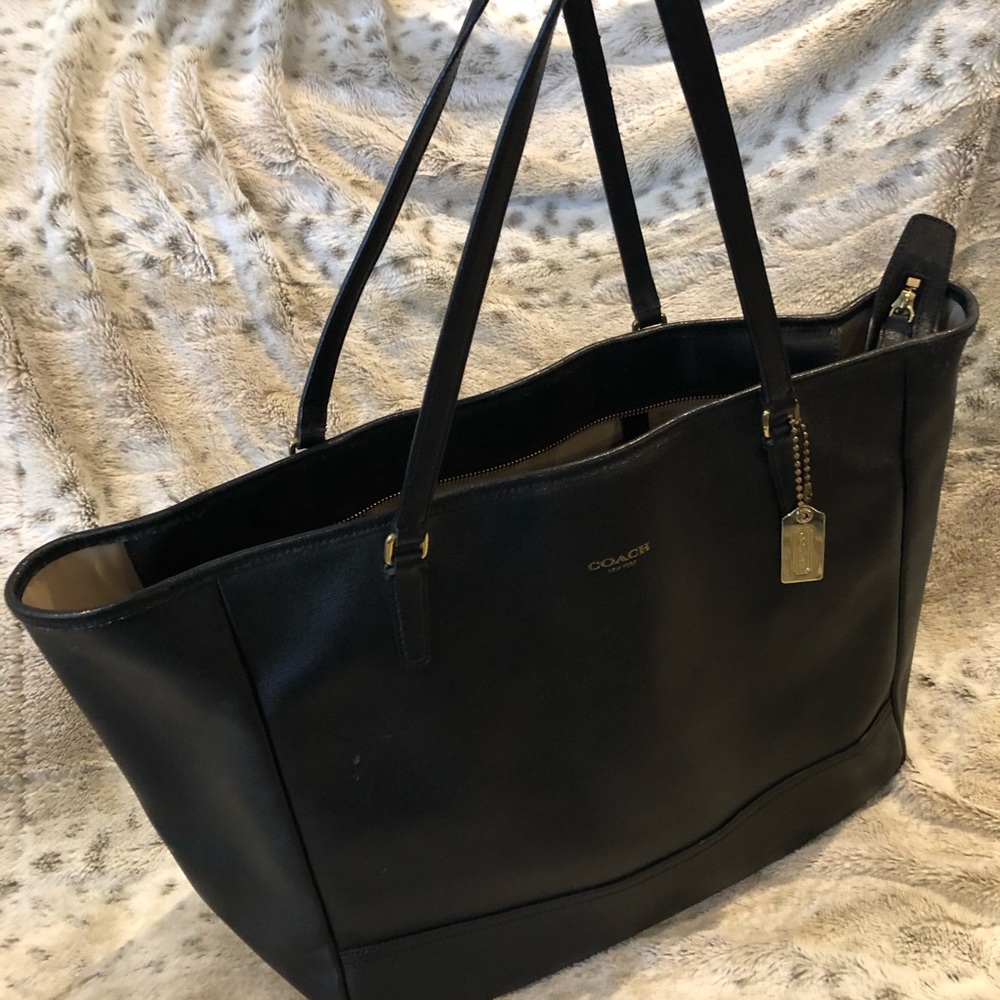Coach Black All Leather Tote Bag 100% Authentic